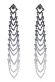 Grey Rhinestones Tassel Long Earrings