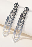 Grey Rhinestones Tassel Long Earrings