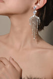 Silver Zircon Tassel Rhinestones Earrings