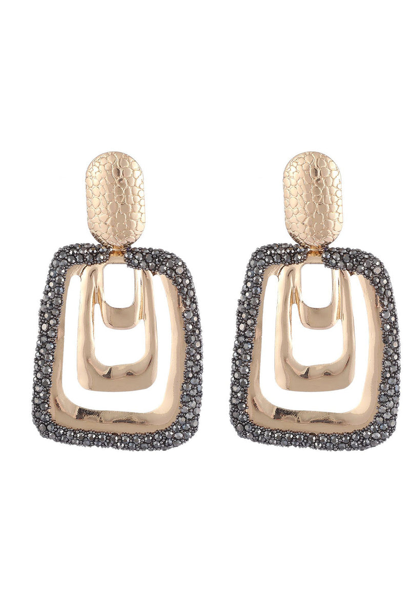 Load image into Gallery viewer, Square Golden Rhinestones Dangle Earrings
