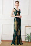 Dark Green Sequins Sheath Long 1920s Dress