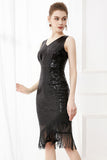 Sequins Glitter Black 1920s Dress with Fringes