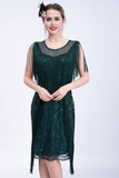 Black Glitter Sequins Flapper Dress with Fringes