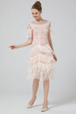 Blush Sequins 1920s Dress with Fringes