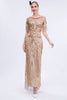 Load image into Gallery viewer, Golden Sheath Long 1920s Dress with Fringes