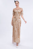 Golden Sheath Long 1920s Dress with Fringes