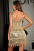 Load image into Gallery viewer, Sparkly Golden Sequins Cocktail Party Dress with Fringes