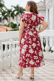 Plus Size Burgundy V Neck Summer Dress