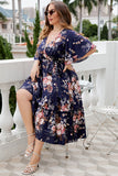 Plus Size V Neck Navy Summer Dress With Short Sleeves