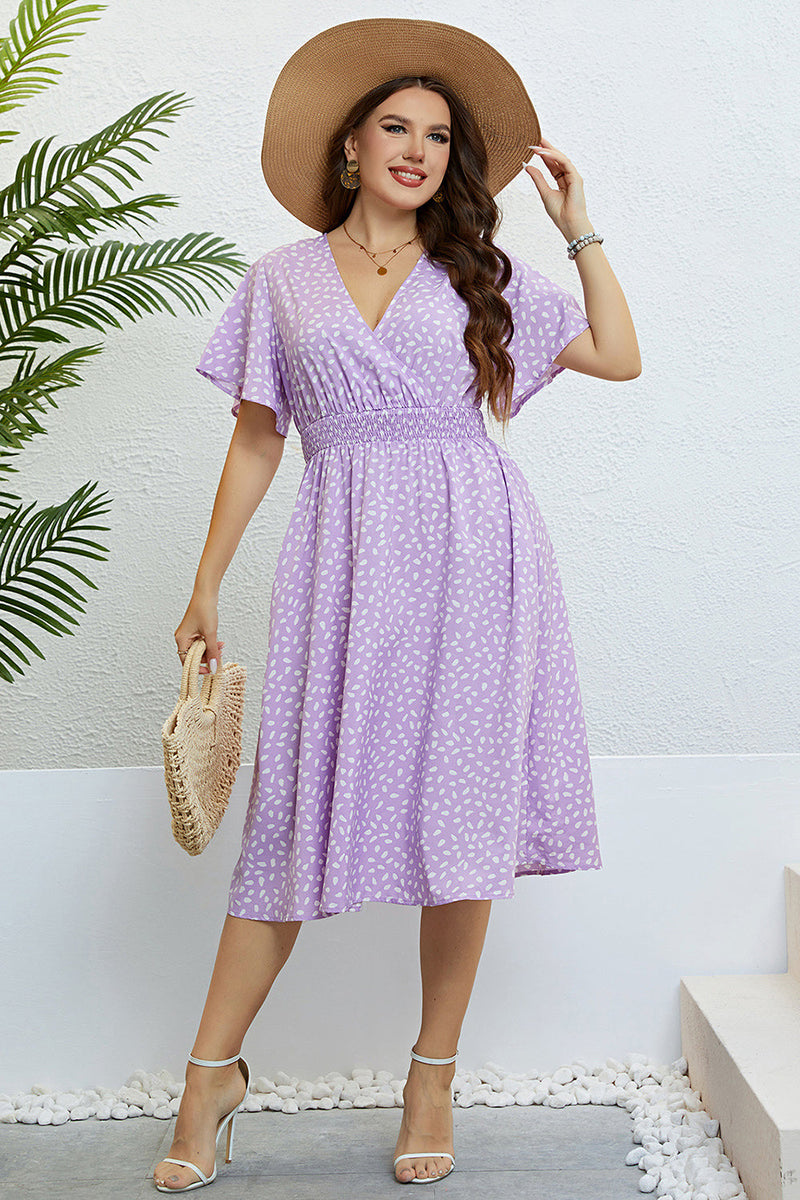 Load image into Gallery viewer, Lilac Plus Size V Neck Summer Dress With Short Sleeves
