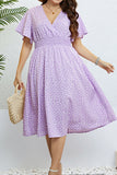 Lilac Plus Size V Neck Summer Dress With Short Sleeves