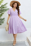 Lilac Plus Size V Neck Summer Dress With Short Sleeves