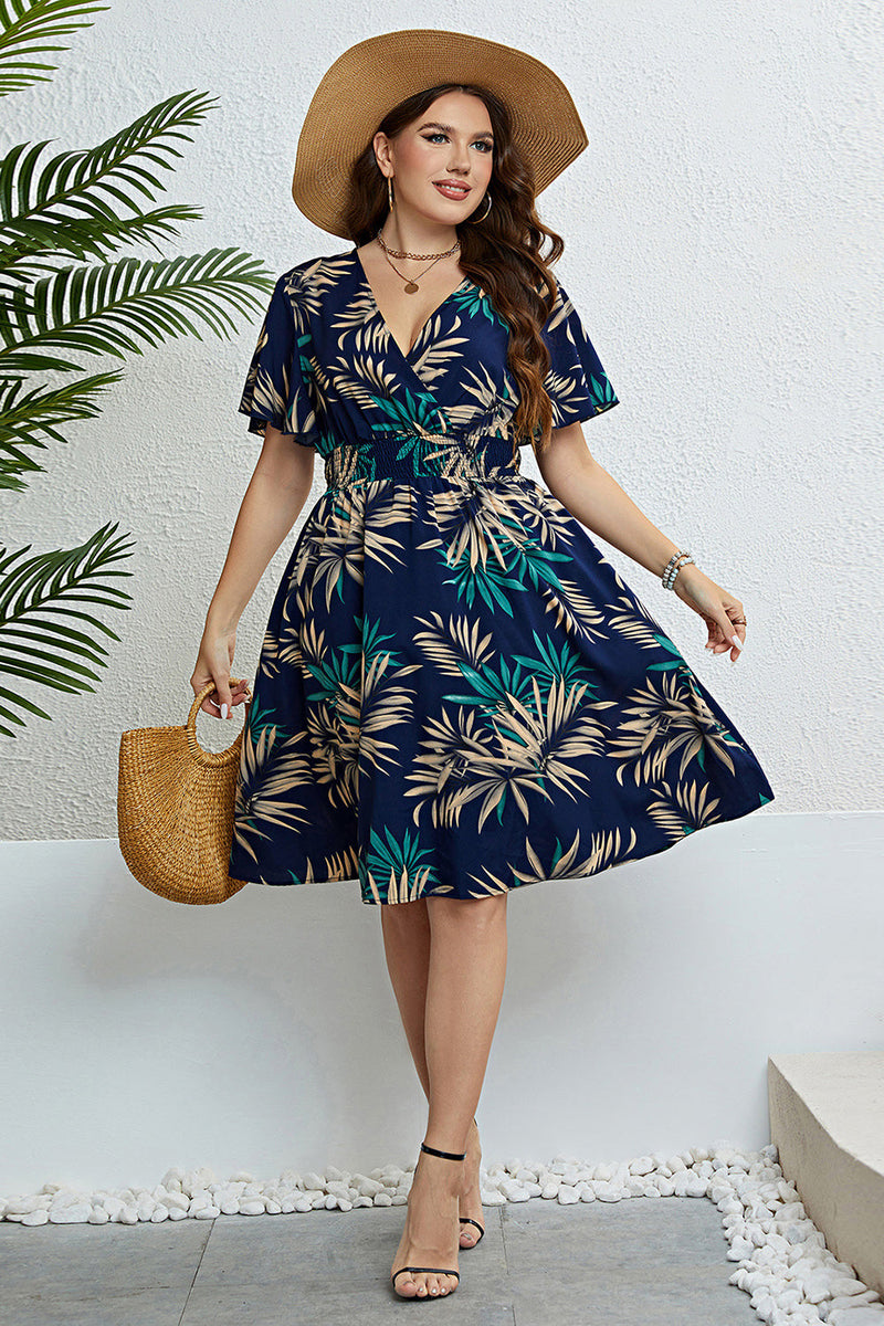 Load image into Gallery viewer, Plus Size Navy V Neck Summer Dress