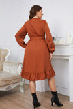 Brown Plus Size Long Sleeves Summer Dress with Ruffles