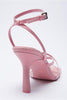 Load image into Gallery viewer, Pink Slip-on Square Toe High-Heeled Sandals