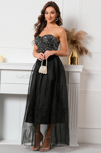 Sparkly Sweetheart Black Formal Dress with Sequins