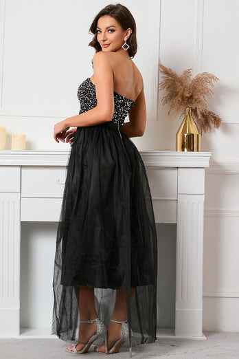 Sparkly Sweetheart Black Formal Dress with Sequins