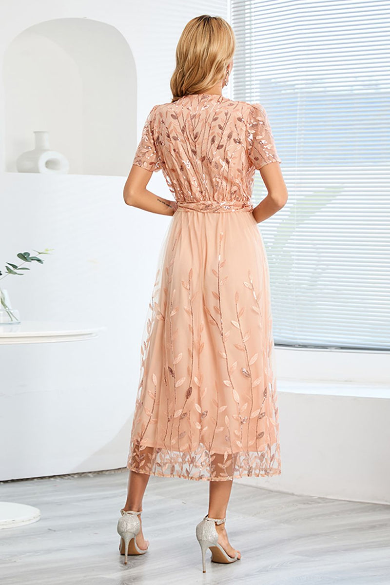 Load image into Gallery viewer, A-Line Blush Casual Dress with Short Sleeves