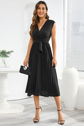 V-Neck Sleeveless Black Casual Dress