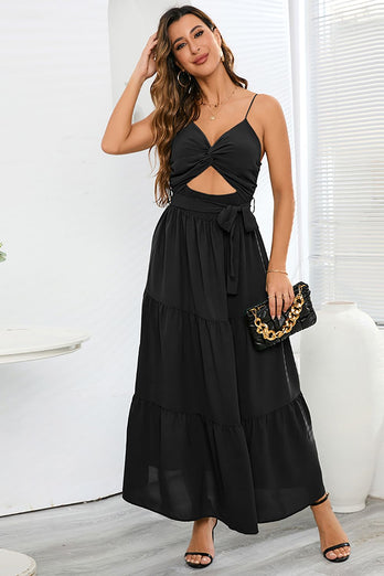 A-Line Cut Out Black Summer Dress