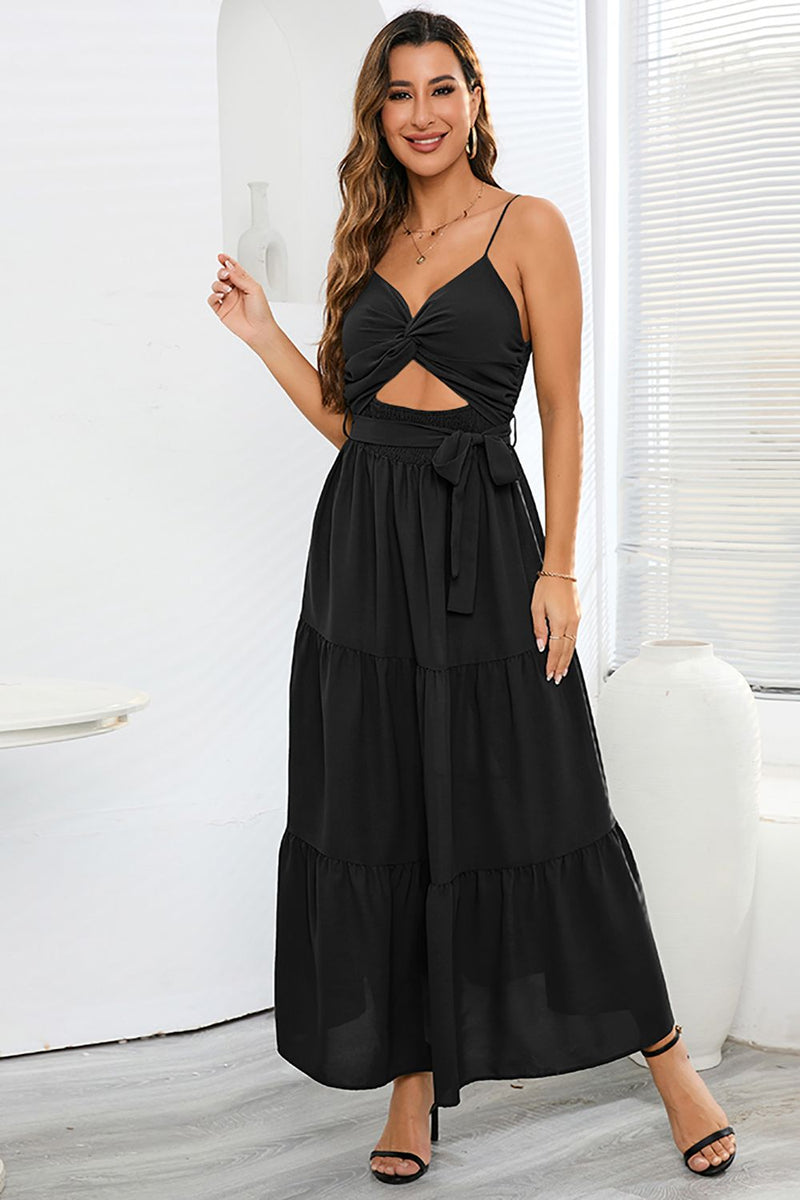 Load image into Gallery viewer, A-Line Cut Out Black Summer Dress