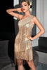 Load image into Gallery viewer, One Shoulder Champagne Cocktail Dress with Fringes