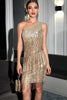 Load image into Gallery viewer, One Shoulder Champagne Cocktail Dress with Fringes