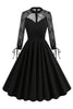 Load image into Gallery viewer, Black A line Long Sleeves 1950s Dress with Lace