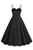 Polka Dots Black Swing 1950s Dress with Sleeveless