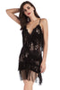 Load image into Gallery viewer, Black Sequin Spaghetti Straps Short Cocktail Dress With Fringes