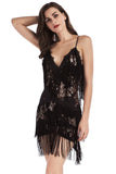 Black Sequin Spaghetti Straps Short Cocktail Dress With Fringes