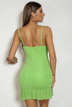 Green Spaghetti Straps Cocktail Dress with Pleated