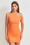 One Shoulder Orange Bodycon Short Cocktail Dress