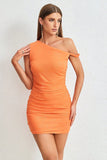 One Shoulder Orange Bodycon Short Cocktail Dress