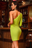 One Shoulder Cut Out Green Short Cocktail Dress