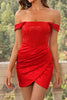 Load image into Gallery viewer, Off The Shoulder Red Semi Formal Dress with Ruffles