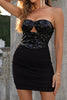 Load image into Gallery viewer, Strapless Keyhole Black Semi Formal Dress with Sequins