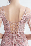Cold Shoulder Sequins Blue Corset Formal Dress with Feathers