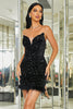 Load image into Gallery viewer, Sequins Black Semi Formal Dress with Feathers