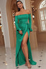 Load image into Gallery viewer, Off The Shoulder Green Long Formal Dress with Slit