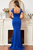Satin Mermaid Cold Shoulder Royal Blue Formal Dress