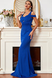 Satin Mermaid Cold Shoulder Royal Blue Formal Dress