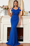 Satin Mermaid Cold Shoulder Royal Blue Formal Dress