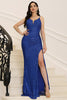 Load image into Gallery viewer, Sparkly Mermaid Sequins Royal Blue Formal Dress with Slit