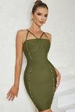 Army Green Spaghetti Straps Bodycon Semi Formal Dress