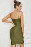 Army Green Spaghetti Straps Bodycon Semi Formal Dress