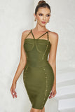 Army Green Spaghetti Straps Bodycon Semi Formal Dress