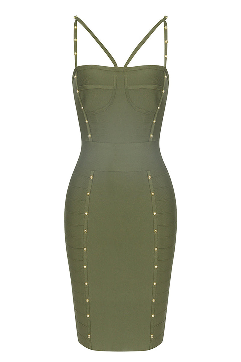 Load image into Gallery viewer, Army Green Spaghetti Straps Bodycon Semi Formal Dress