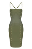 Army Green Spaghetti Straps Bodycon Semi Formal Dress