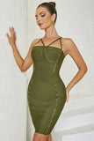 Army Green Spaghetti Straps Bodycon Semi Formal Dress